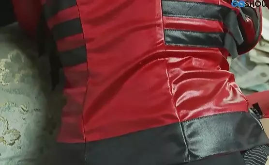 She Looks So Tempting in Her Latex Cheerleader Outfit